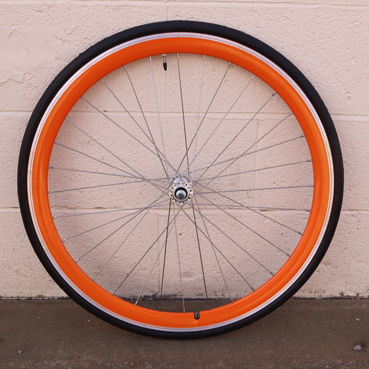 Used Orange 40mm Deep V - 25 Black Bicycle Front Wheel (WHQ001)