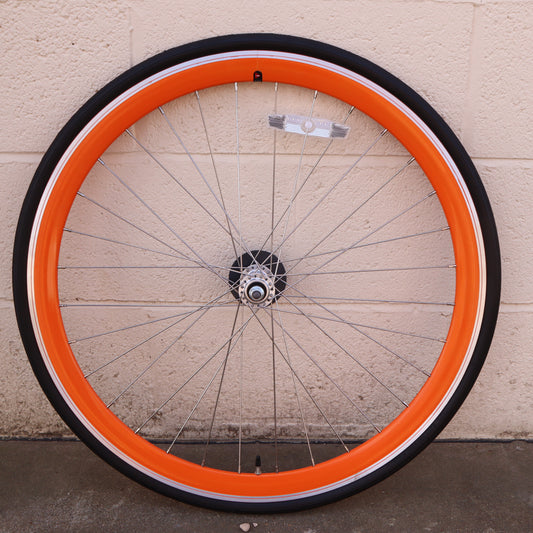 Used Orange 40mm Deep V - 25 Black Bicycle Front Wheel (WHQ002)