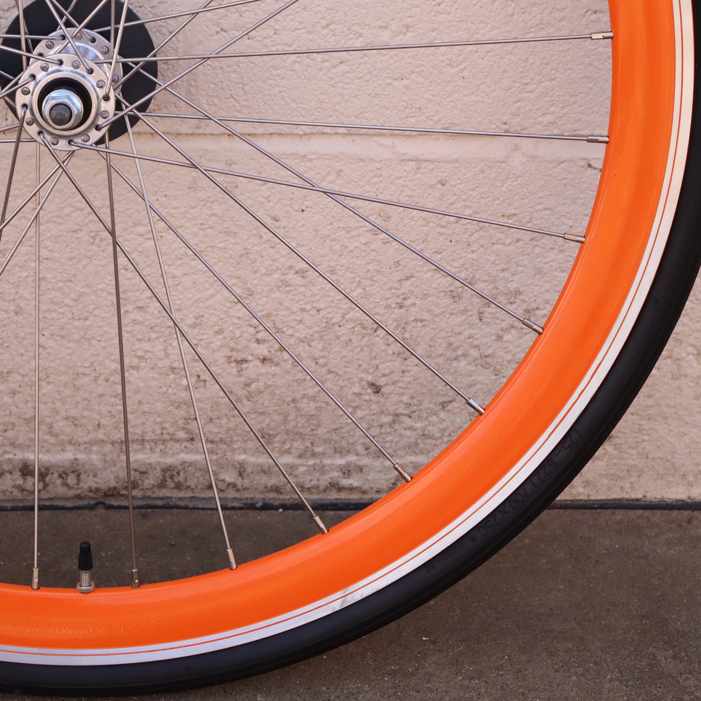 Used Orange 40mm Deep V - 25 Black Bicycle Front Wheel (WHQ002)