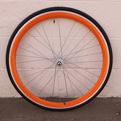 Used Orange 40mm Deep V - 25 Black Bicycle Front Wheel (WHQ001)