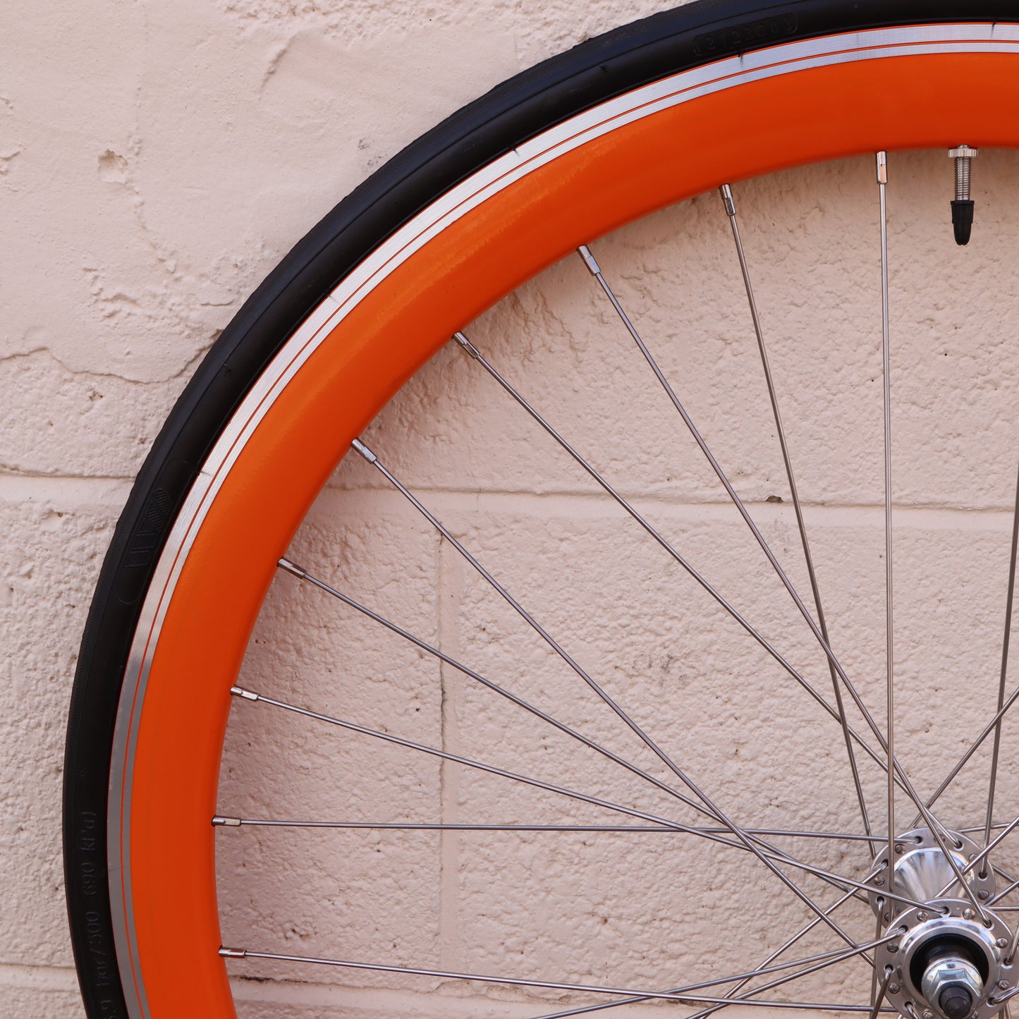 Used Orange 40mm Deep V - 25 Black Bicycle Front Wheel (WHQ001)