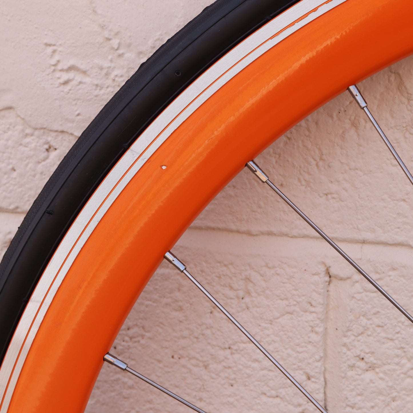 Used Orange 40mm Deep V - 25 Black Bicycle Front Wheel (WHQ001)