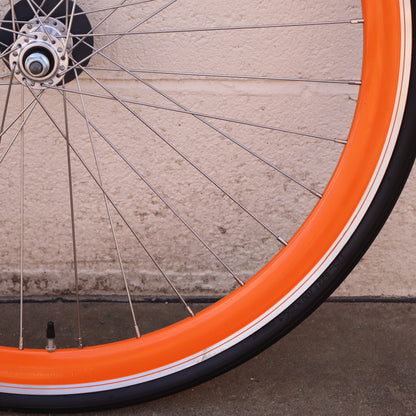 Used Orange 40mm Deep V - 25 Black Bicycle Front Wheel (WHQ002)