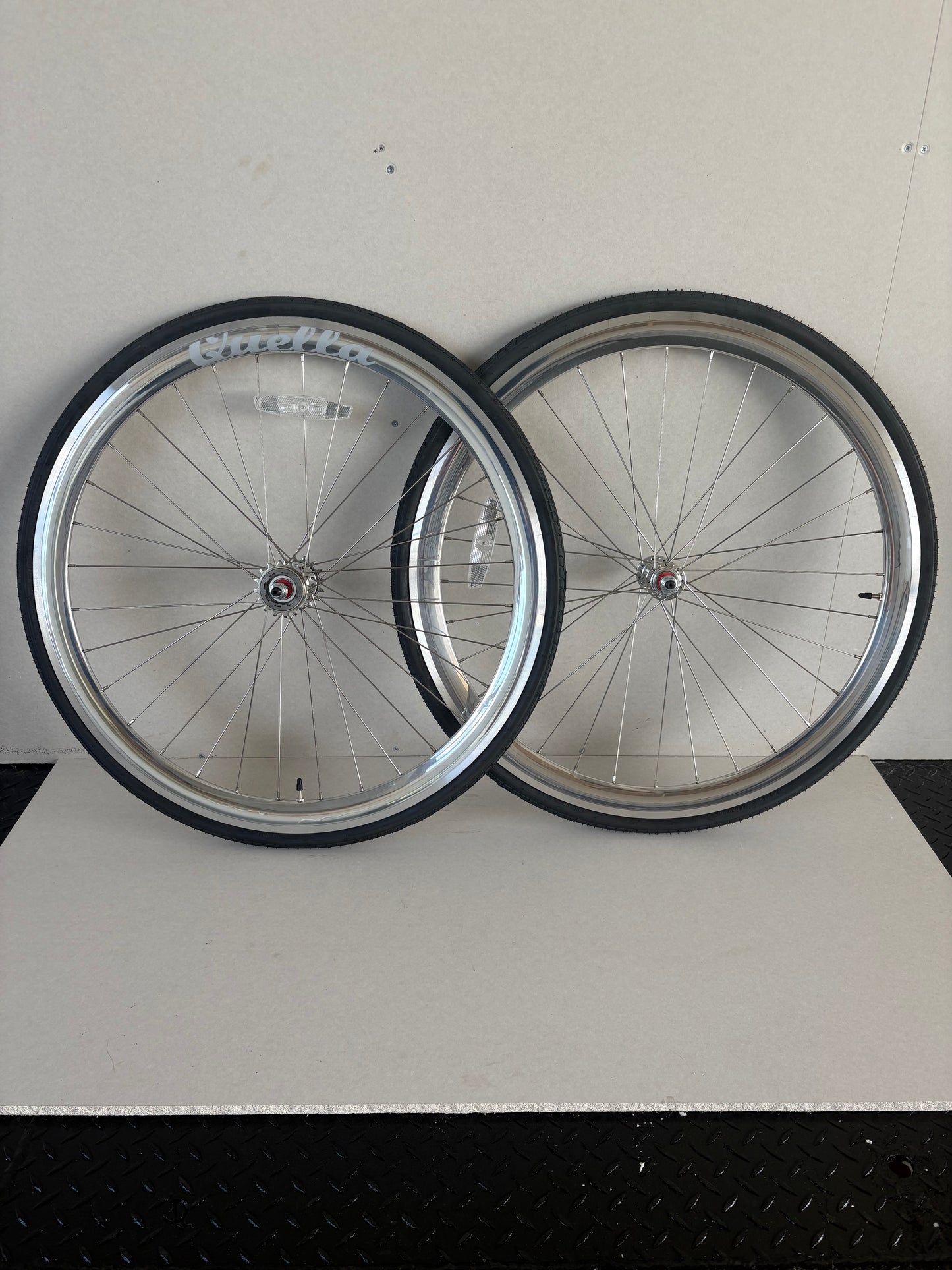 Bicycle Wheelset - Silver 40mm Deep V - 25 Black