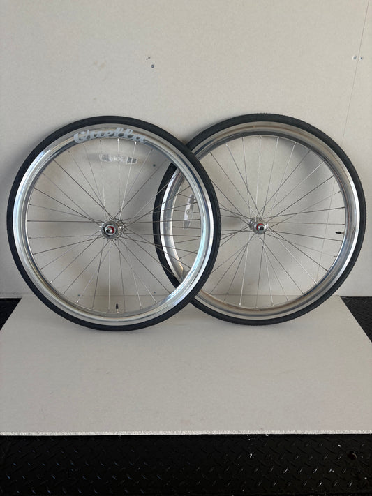 Bicycle Wheelset - Silver 40mm Deep V - 25 Black