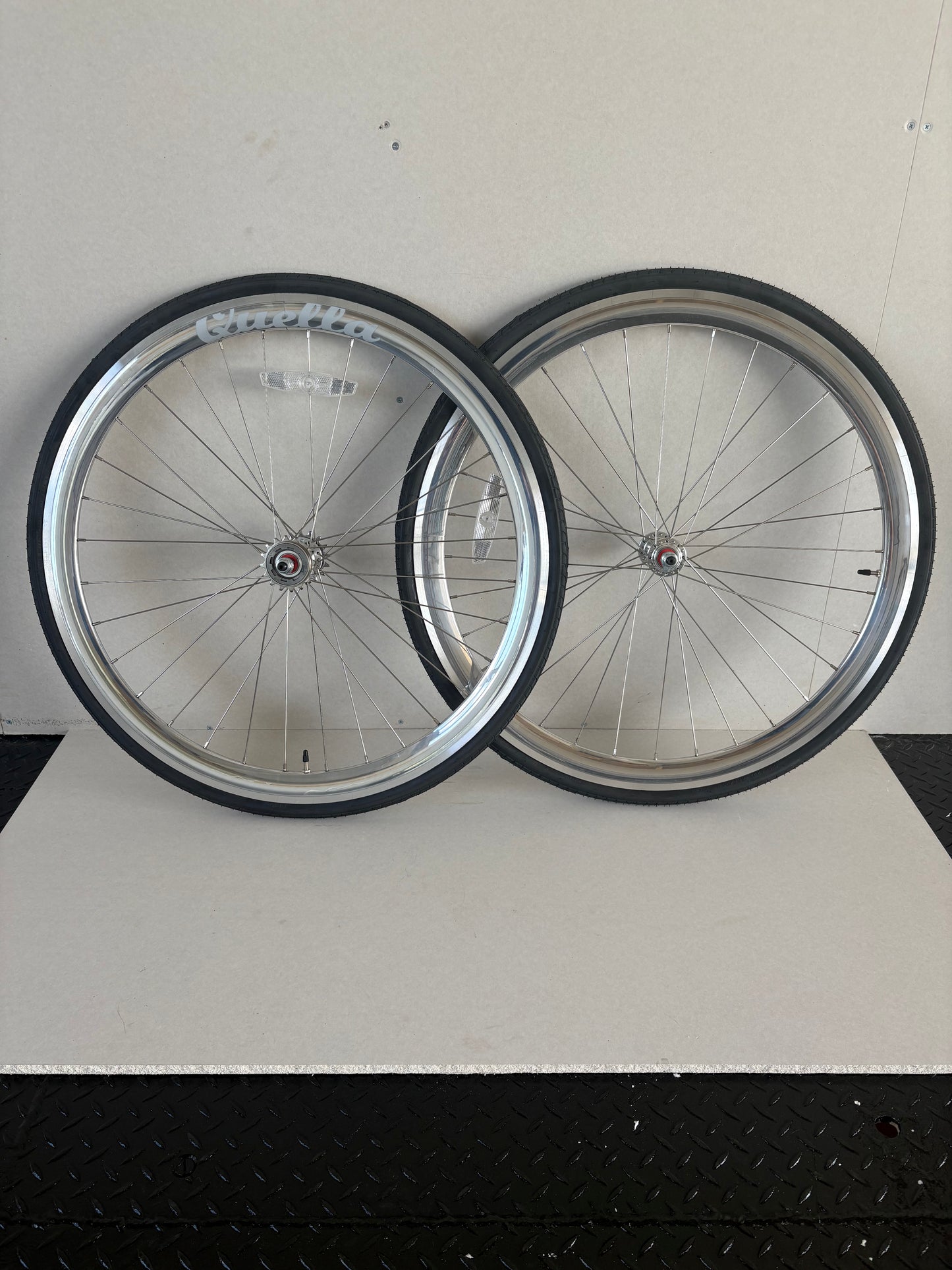 Bicycle Wheelset - Silver 40mm Deep V - 25 Black