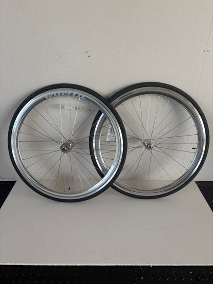 Bicycle Wheelset - Silver 40mm Deep V - 25 Black