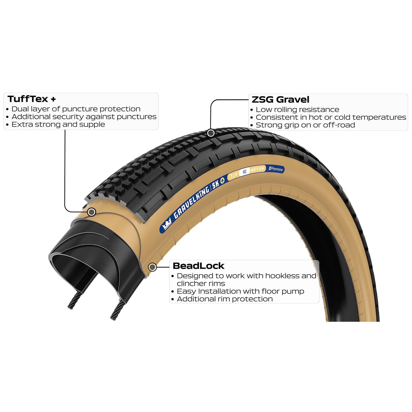 700 x 30C Panaracer GravelKing Folding Tyre - Black / Tan (Set of 2)